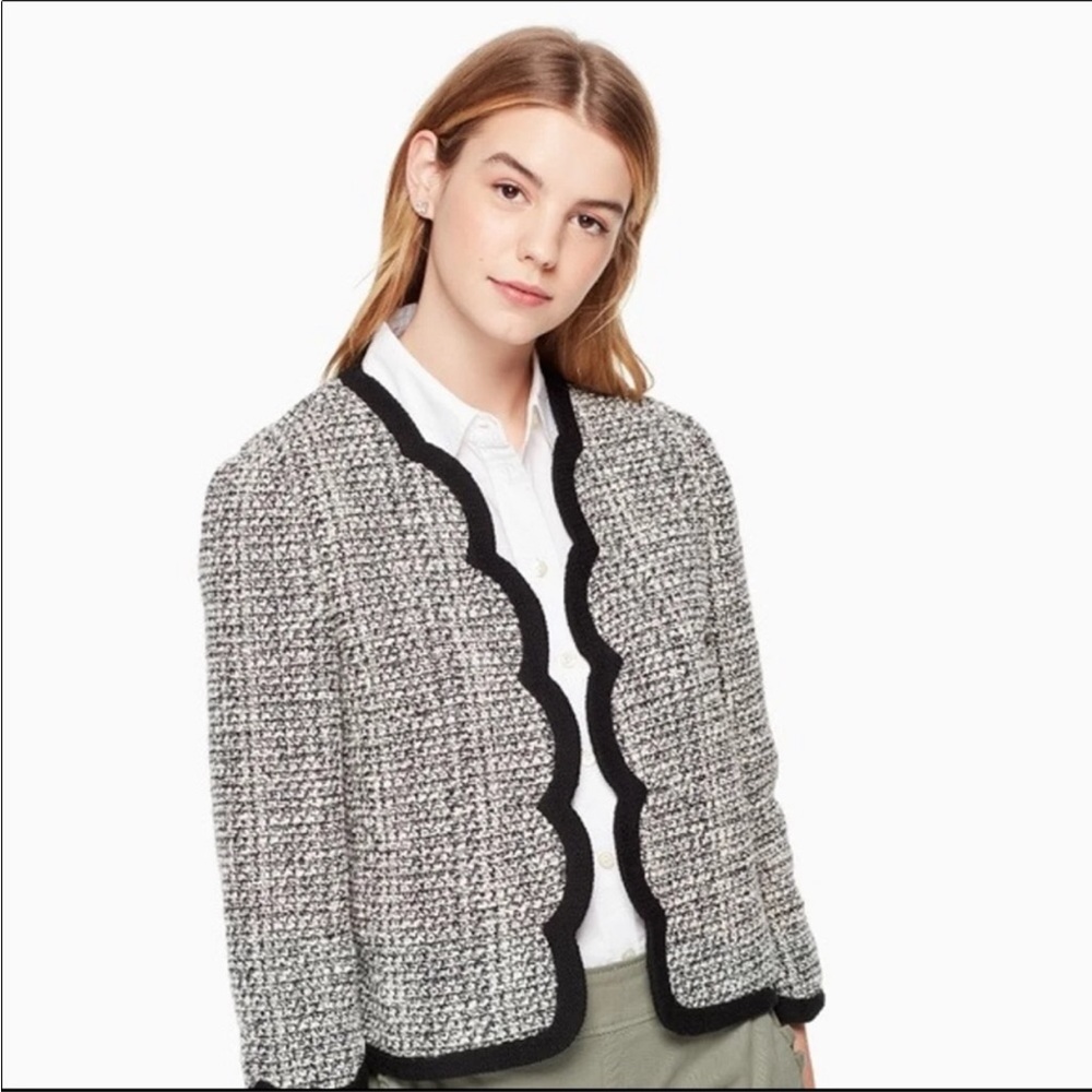 NEW Kate Spade Black White Scalloped Tweed Style Blazer Jacket Size 10